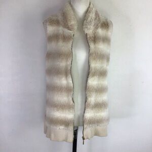 GUESS WOMEN ELEGANT CREAM TAN FAUX FUR RIBBED WARM SWEATER VEST SIZE L